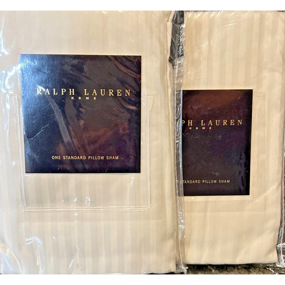 Ralph Lauren Hallowell Stripe Panne Standard Shams Cream Rare Italy New Vintage